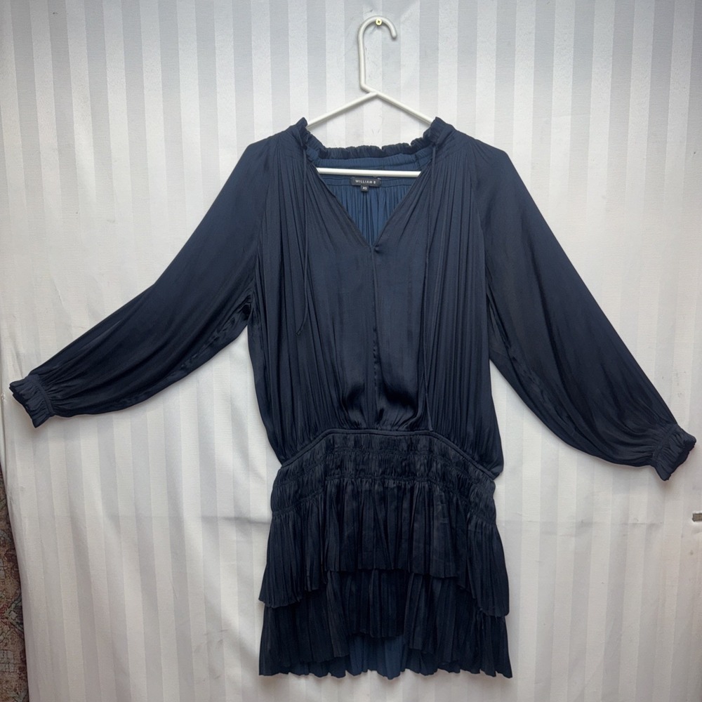 William b Women's XS Dark Navy Tiered Tie Neck‎ Mini Dress